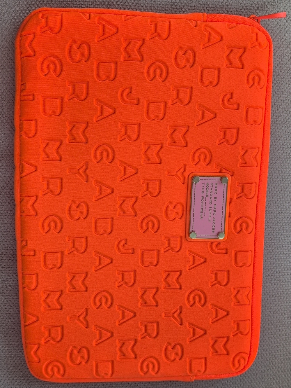 Marc by Marc Jacobs Neon Orange Embossed Logo Tablet Sleeve